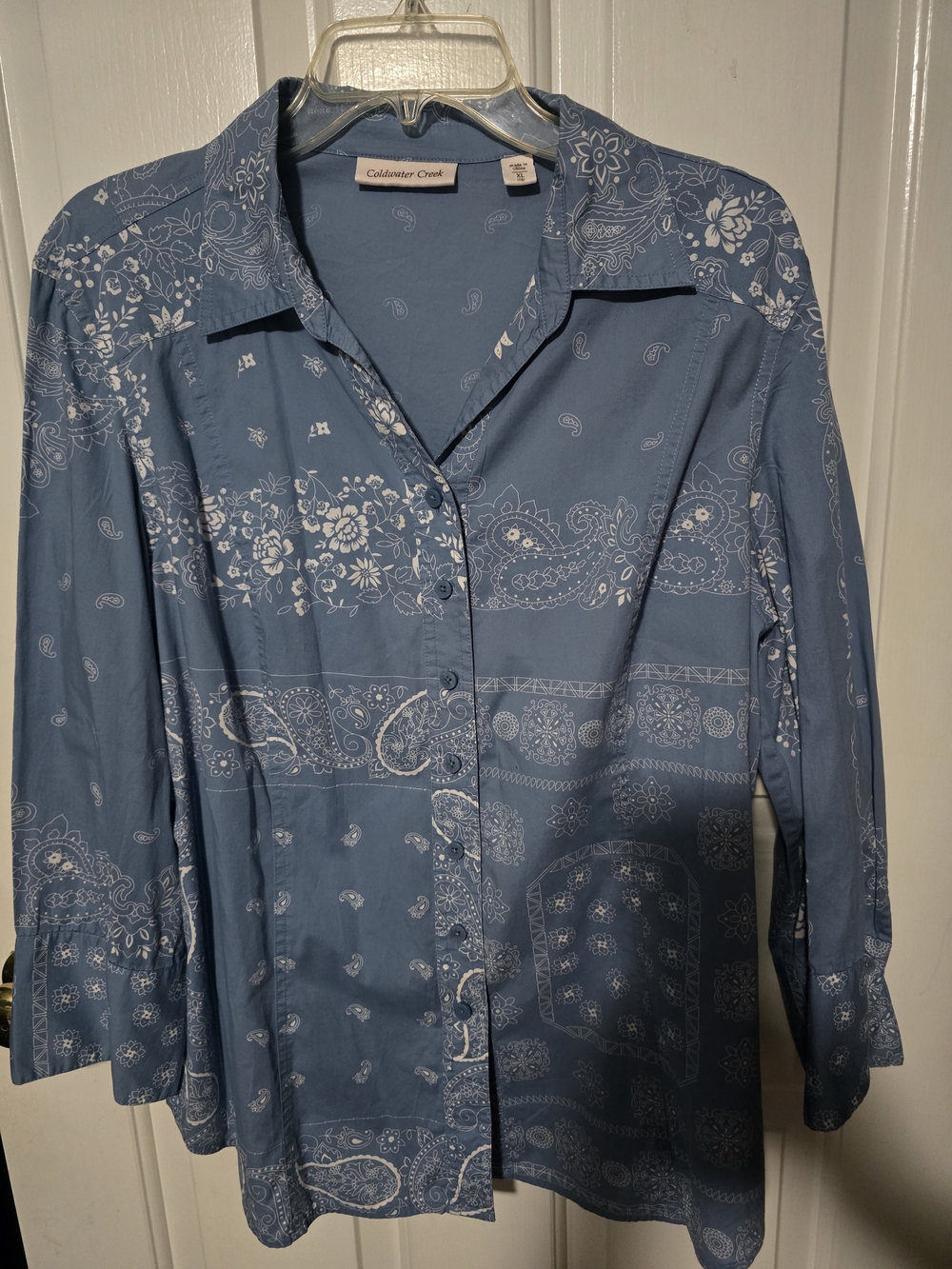 Coldwater Creek Blue Paisley Button-Up Shirt